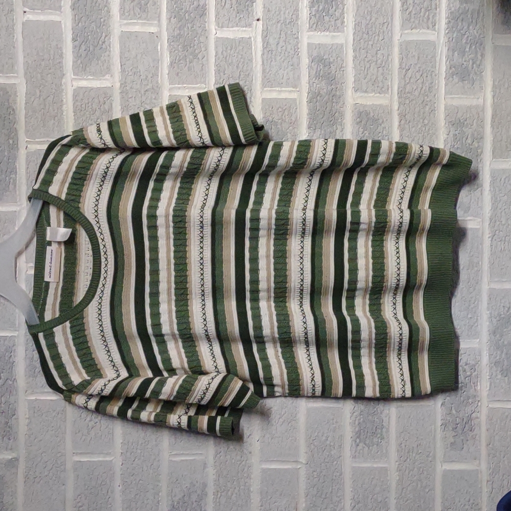 FREE w/ Bundle Alfred Dunner Green Tan White Striped Short Sleeve Top Size 2X